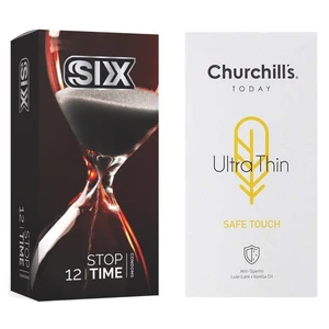 کاندوم چرچیلز مدل Safe Touch بسته 12 عددی به همراه کاندوم سیکس مدل کلاسیک تاخیری بسته 12 عددی