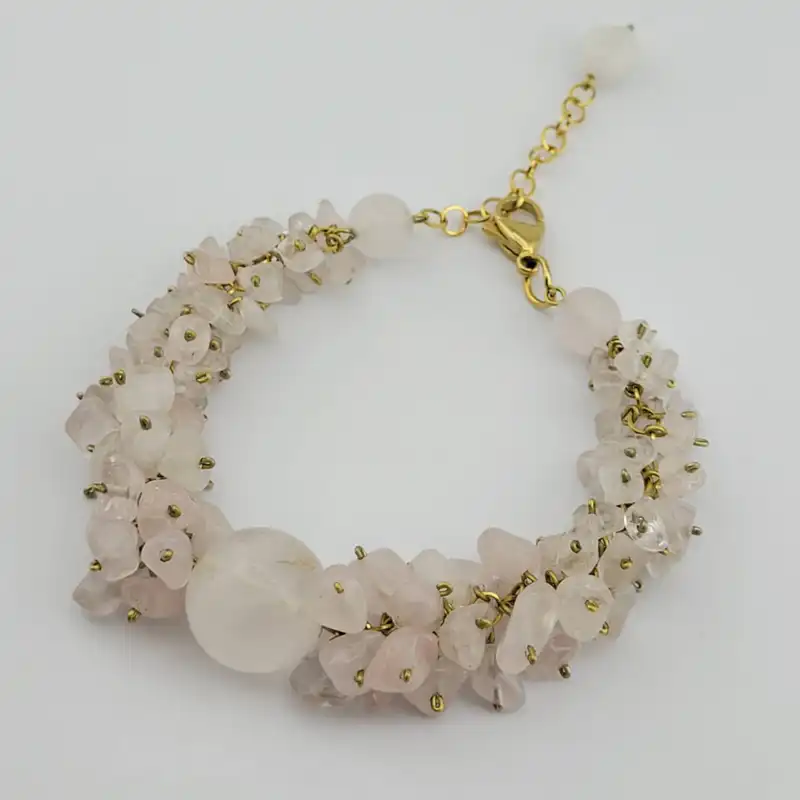 دستبند زنانه مدل سنگ رز کوارتز کد 210