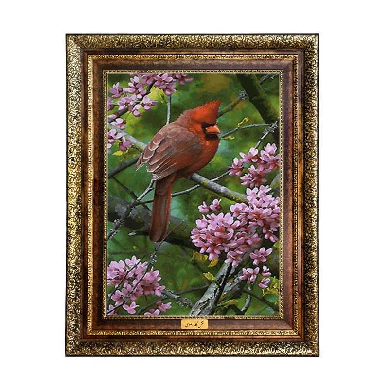 تابلو فرش ماشینی نقش نگار رضوی طرح پرنده کد 1021H