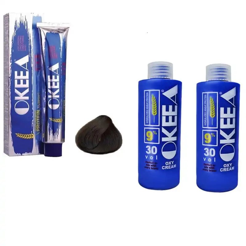 رنگ مو اکیا سری طبیعی شماره 4 حجم 200 میلی لیتر رنگ قهوه ای به همراه اکسیدان اکیا مدل 20V نه درصدی حجم 150 میلی لیتر مجموعه 2 عددی