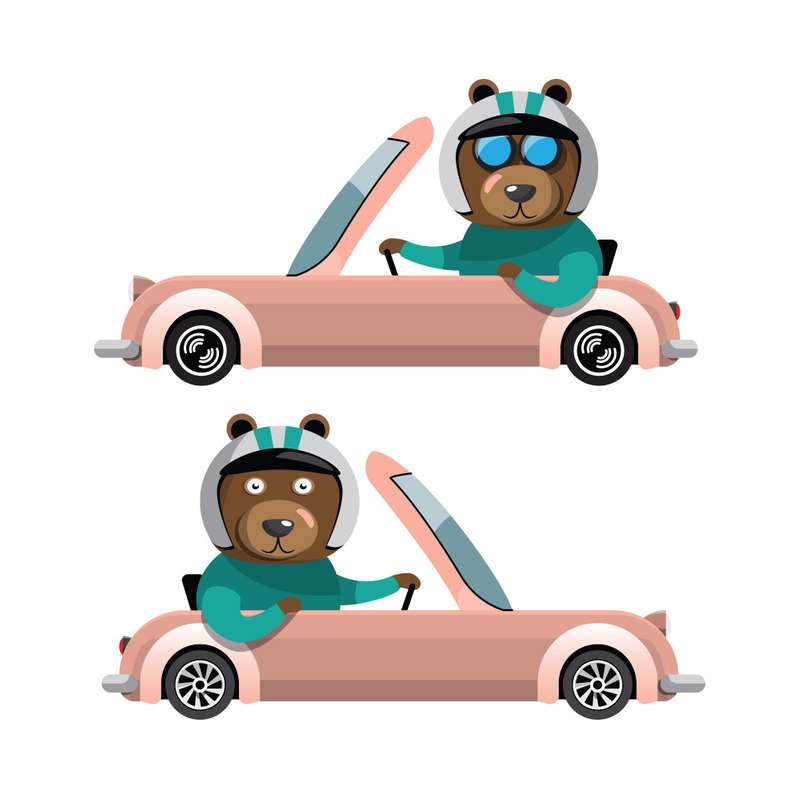 استیکر دیواری کودک مدل مدل خرس راننده ماشین صورتی مجموعه 2 عددی