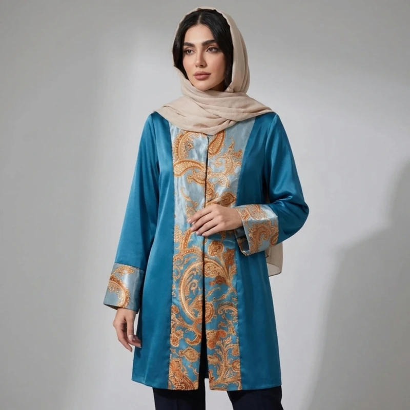 مانتو زنانه مدل ساتن ابریشم با دکمه مخفی