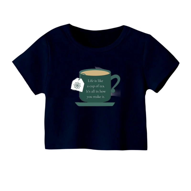 کراپ‌ تی‌شرت آستین کوتاه زنانه مدل چای