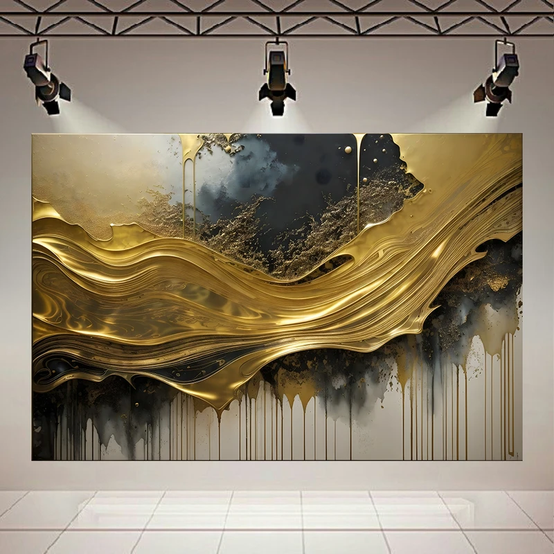 تابلو بوم طرح مخمل رگه ای مدرن طلایی مدل پتینه کد AR30805