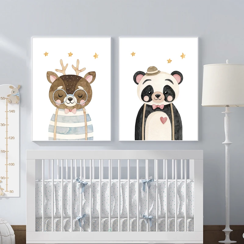 تابلو کودک و نوزاد مدل Elfap_Watercolor Panda Bear مجموعه 2 عددی