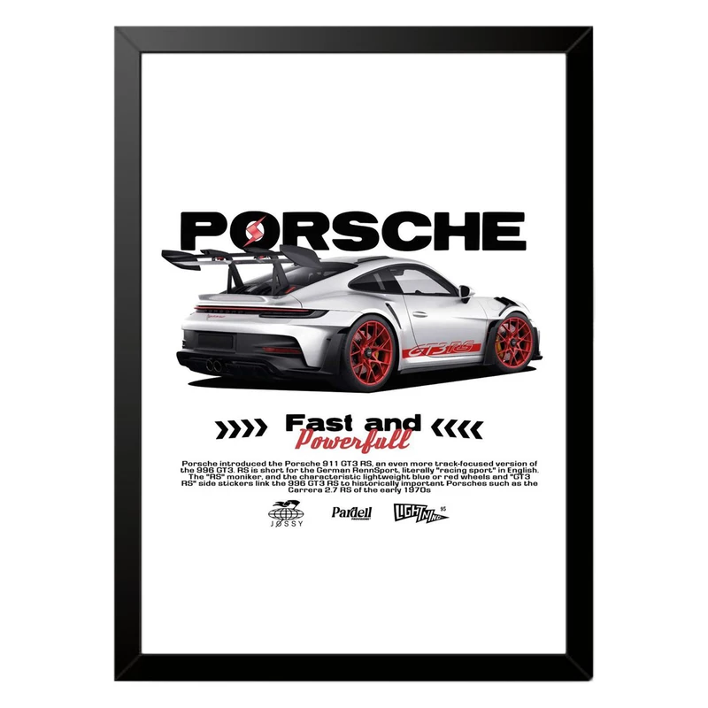 تابلو بکلیت طرح ماشین و خودرو پورشه PORSCHE 911 GT3 RS مدل b-po1569 فریم مشکی