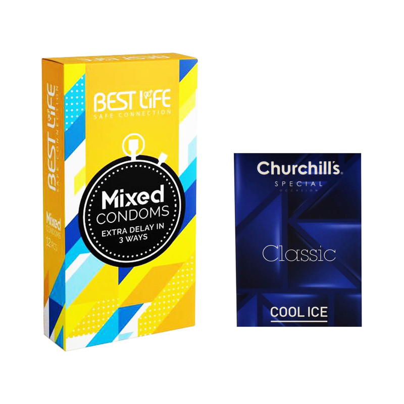 کاندوم بست لایف مدل Mixed بسته 12 عددی به همراه کاندوم چرچیلز مدل Cool Ice بسته 3 عددی کاندوم بست لایف مدل Mixed بسته 12 عددی به همراه کاندوم چرچیلز مدل Cool Ice بسته 3 عددی