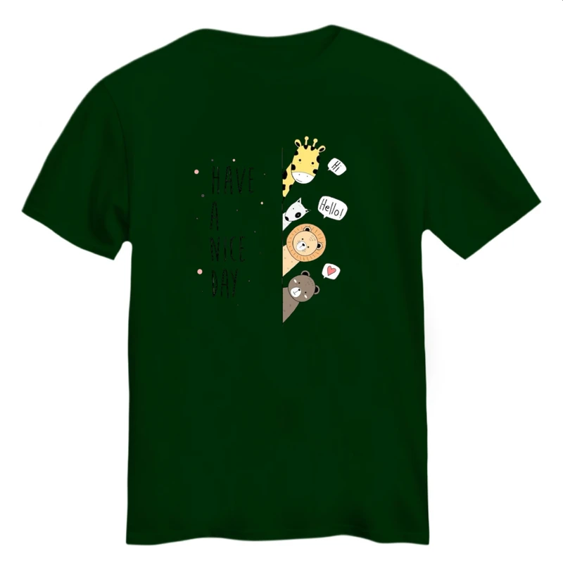 تی شرت آستین کوتاه زنانه مدل حیوانات بامزه کد ۲ رنگ سبز