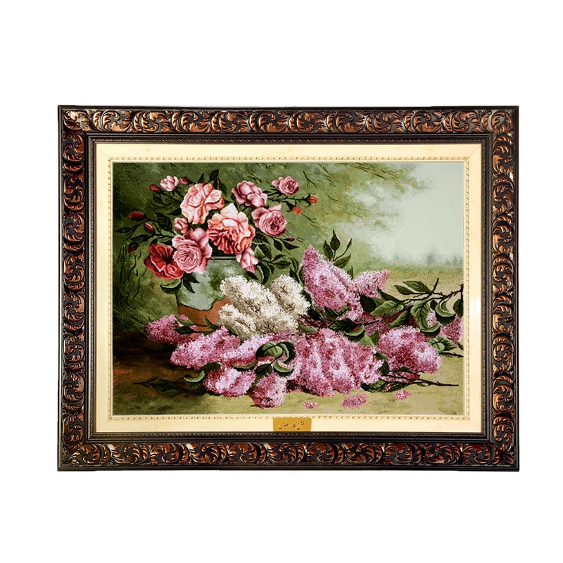 تابلو فرش ماشینی نقش نگار رضوی طرح گل کد 2199D