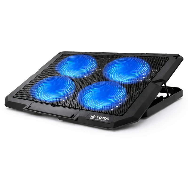 پایه خنک‌کننده لپ‌تاپ مدل GF217-BLUE LIGHT دارای چهار عدد فن مناسب برای لپ تاپ‌های 13 تا 15 اینچی