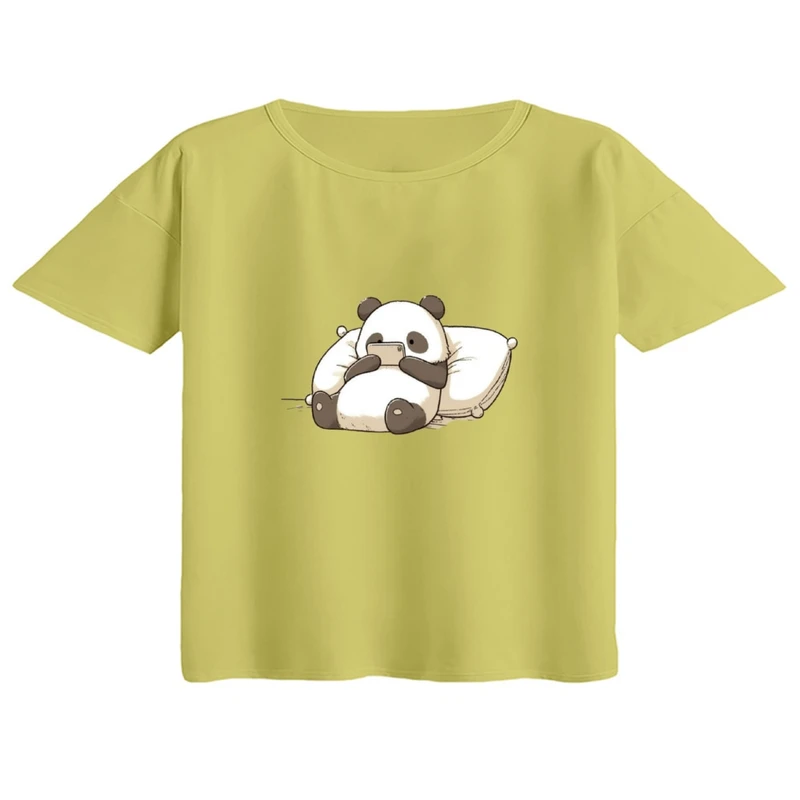 کراپ تی‌شرت آستین کوتاه زنانه مدل پاندا کد۳