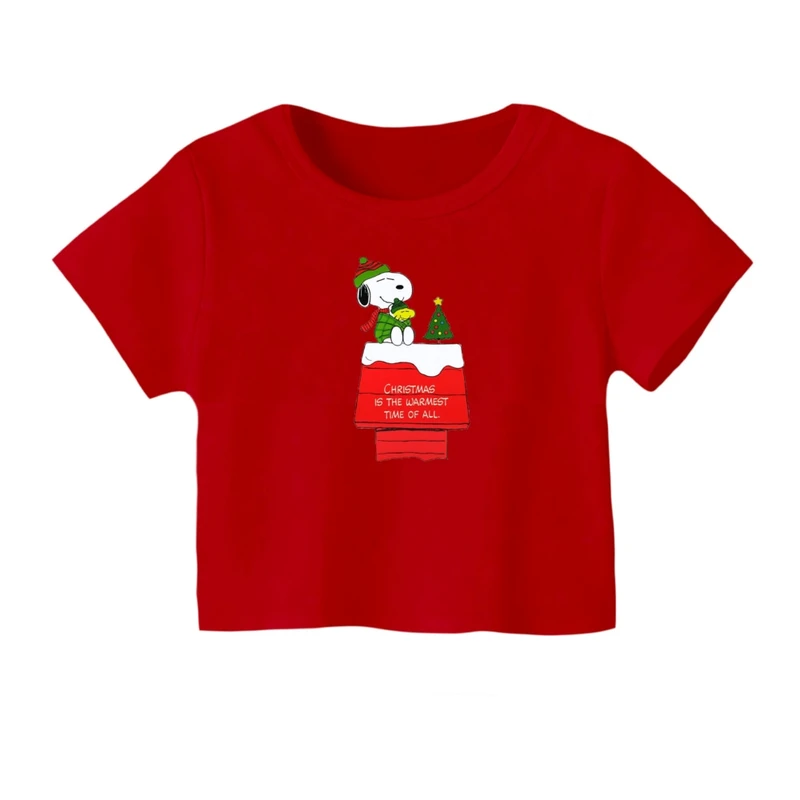 کراپ‌ تی‌شرت آستین کوتاه زنانه مدل اسنوپی کریسمس کد 10