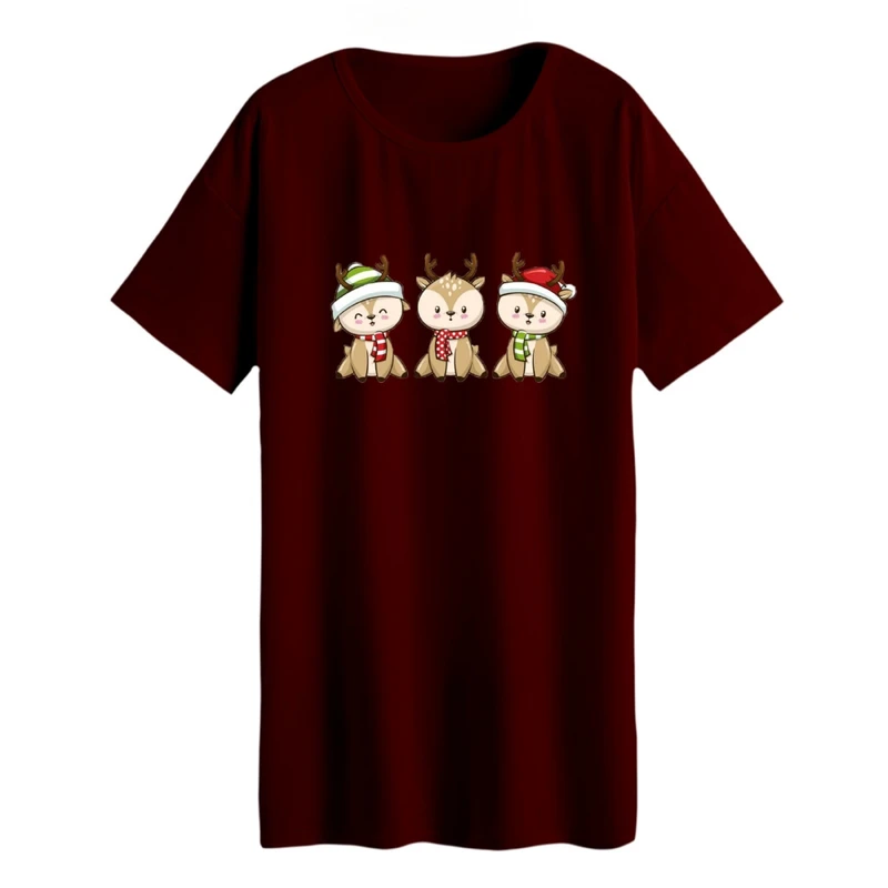 تی شرت لانگ زنانه مدل گوزن کریسمس کد 14