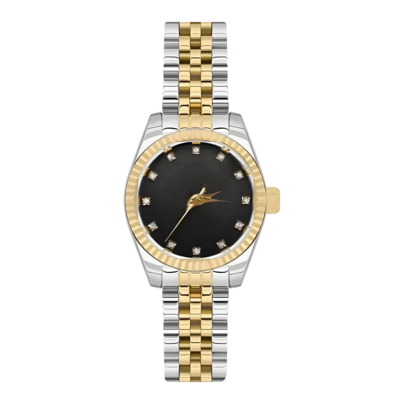 ساعت مچی عقربه‌ای کوارتز زنانه مدل کلاسیک بند طرح بافت قفل دستبندی کد ۲