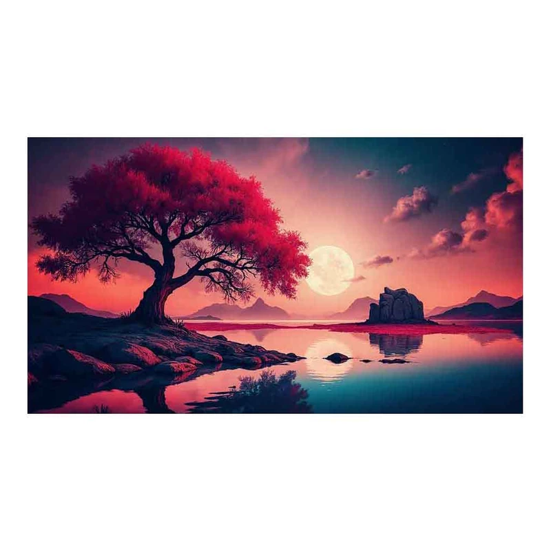 فرش پارچه‌ای مدل فرشینه طرح منظره مدرن  ماه کامل و درخت کد AR3061384
