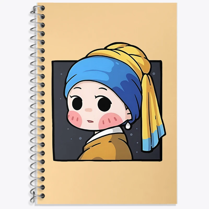 دفتر زبان 50 برگ خندالو مدل سه خط طرح دختری با گوشواره مروارید کد F6869