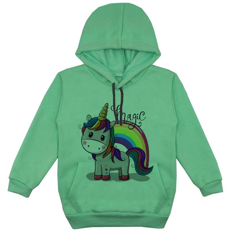 هودی دخترانه مدل تکشاخ رنگین کمان F149 رنگ سبز