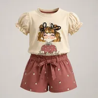 ست تی&zwnj;شرت آستین کوتاه و شلوارک دخترانه مدل دخترک