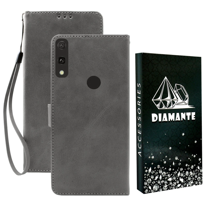 کیف کلاسوری دیامانته مدل Gray Bk مناسب برای گوشی موبایل آنر 9X lite به همرا بند آویز