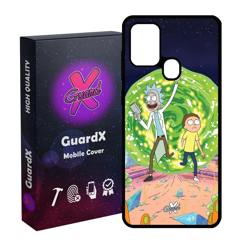 کاور گارد ایکس طرح Rick and Morty مدل Glass10190 مناسب برای گوشی موبایل سامسونگ Galaxy A21s