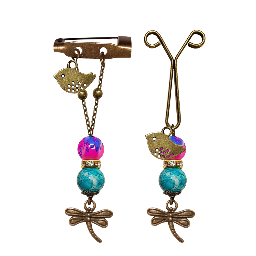 ست گیره روسری و سنجاق سینه زنانه مدل سنجاقک