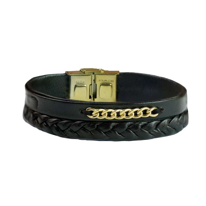 دستبند طلا 18 عیار مردانه مدل چرم 506 مالک