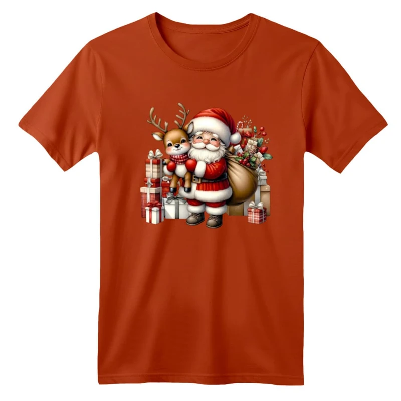 تی شرت آستین کوتاه بچگانه مدل بابانوئل و گوزن کریسمس کد 12