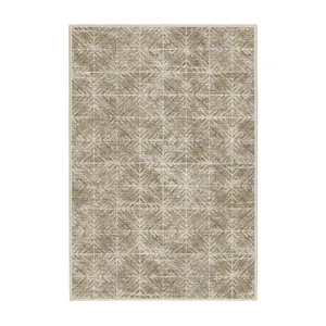 فرش ماشینی 1000 شانه اورکوم زمینه کرم قهوه‌ای حاشیه خاکی طرح مینیمال ثنا کد OR.1117.03