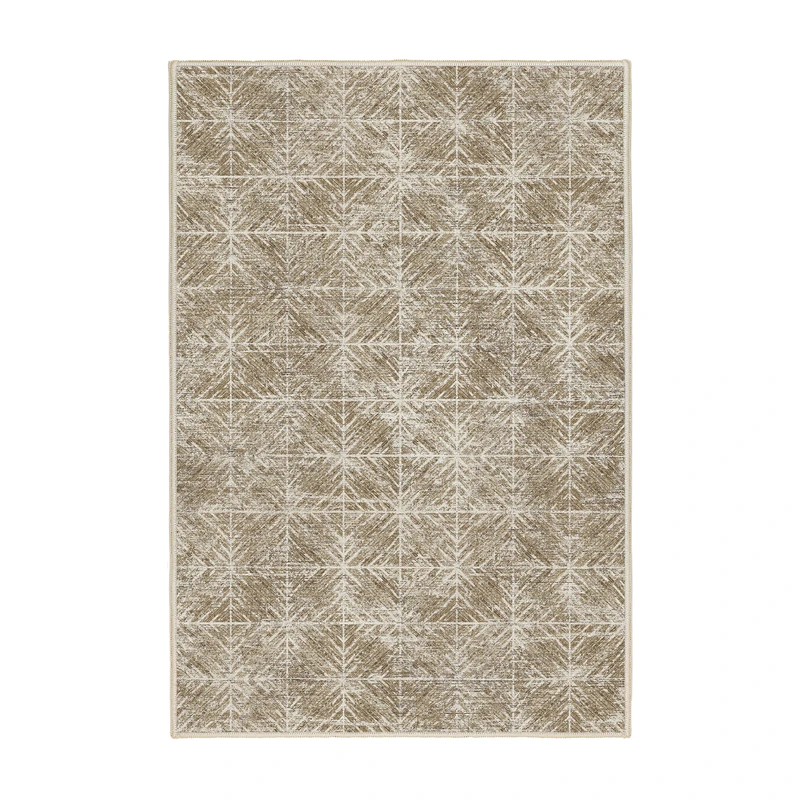 فرش ماشینی 1000 شانه اورکوم زمینه کرم قهوه‌ای حاشیه خاکی طرح مینیمال ثنا کد OR.1117.03