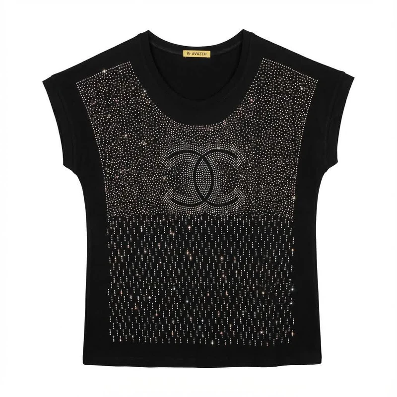 بلوز آستین تا روی شانه یقه گرد زنانه مدل T85608