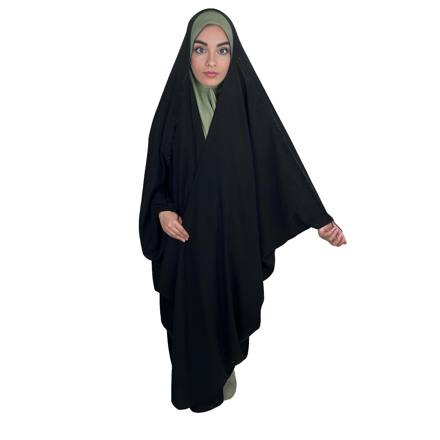 چادر عبایی مدل کم نگین کرپ چین