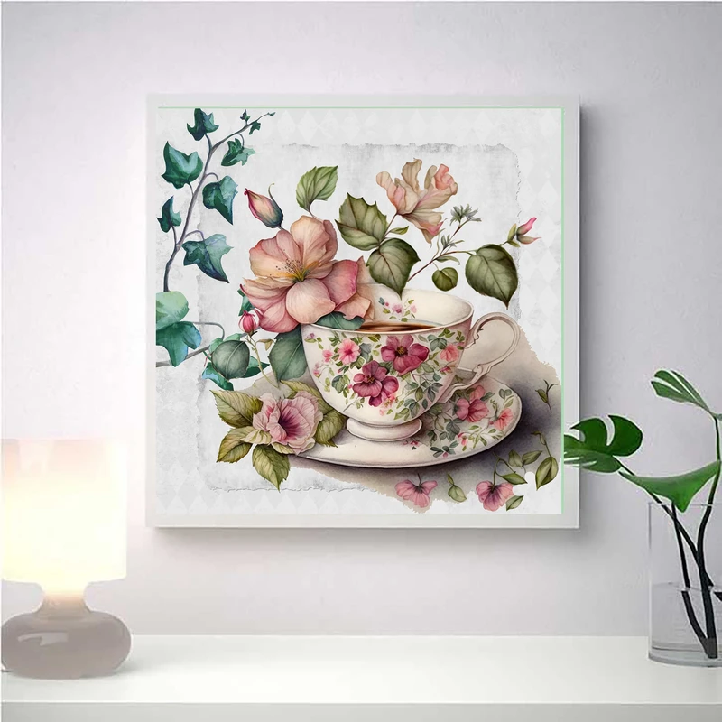 تابلو مدل دکوراتیو طرح فنجان وگل کد 0703