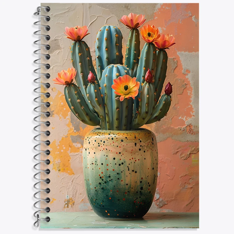 دفتر زبان 50 برگ خندالو مدل دو خط طرح گلدان کاکتوس کد N4644