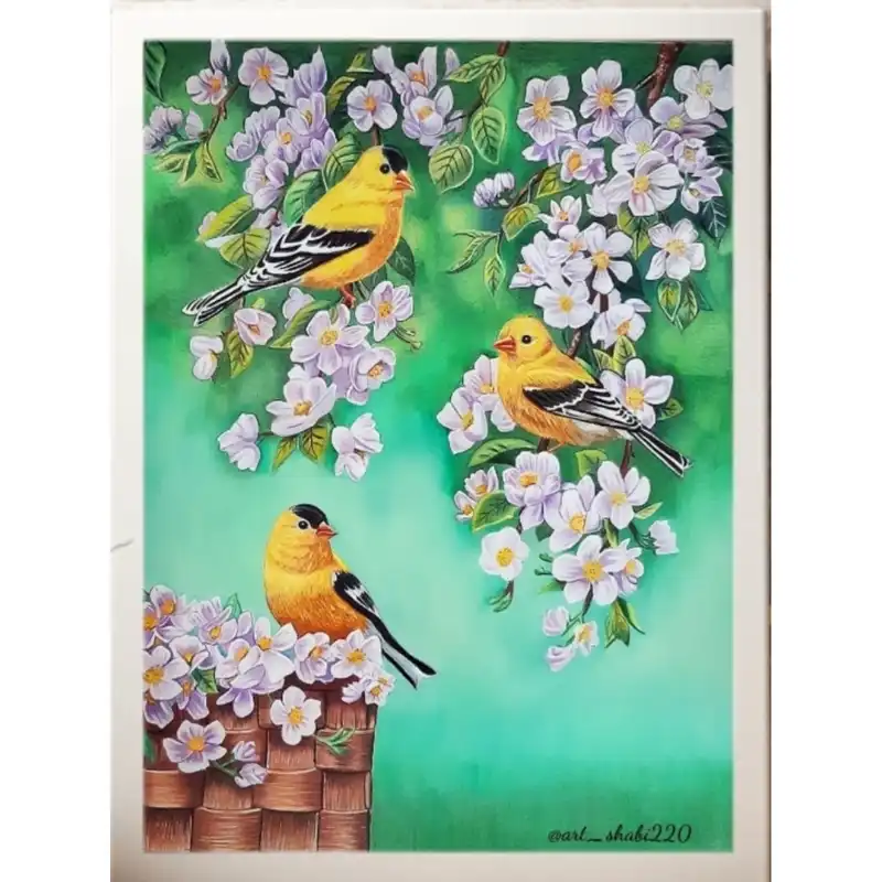 نقاشی طرح گل و پرنده کد 6