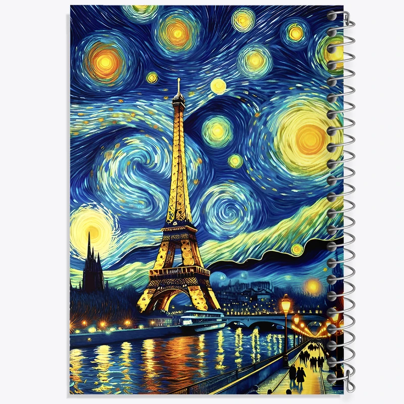 دفتر ژورنال نویسی 50 برگ خندالو مدل نقطه ای طرح ایفل و شب پر ستاره کد N4541