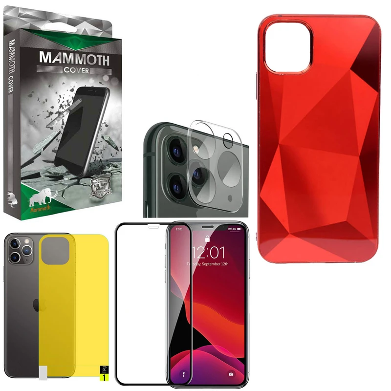 کاور ماموت مدل D-I-A-M-O-N-D مناسب برای گوشی موبایل اپل Iphone 11 Pro به همراه محافظ صفحه نمایش و محافظ پشت گوشی و محافظ لنز دوربین 