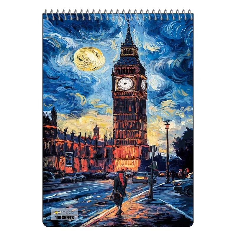 دفتر شطرنجی 100 برگ کارنیکا طرح شب پرستاره فانتزی ون گوگ Fantasy Starry Night Van Gogh کد 71266