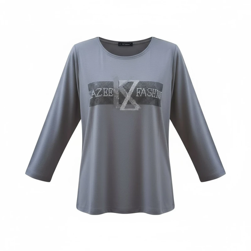 بلوز آستین بلند یقه گرد زنانه مدل موهر نگین دار کد 0031