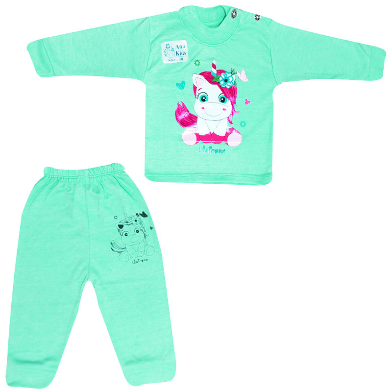 ست تی شرت و شلوار نوزادی مدل Unicorn کد Sa2 رنگ سبز روشن