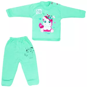 ست تی شرت و شلوار نوزادی مدل Unicorn کد Sa2 رنگ سبز روشن