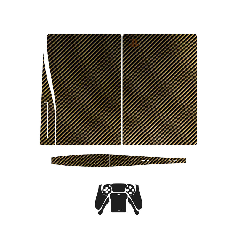 برچسب کنسول و دسته بازی PS5 ماهوت مدل Glossy_Brown_Carbon _Matte_Black