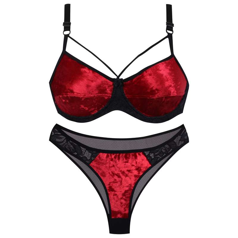 ست شورت و سوتین زنانه کارنا رز مدل مخمل کد 3356 رنگ قرمز