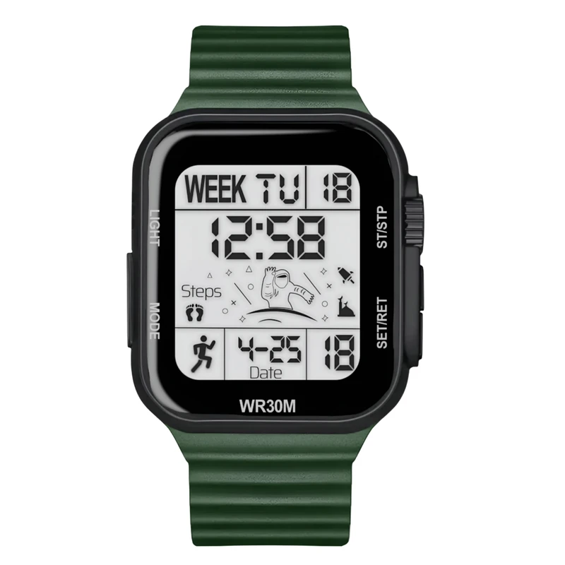 ساعت مچی دیجیتال مدل  اسپرت تک زمانه کرنوگراف بند پیو ضد آب استخری کد B3