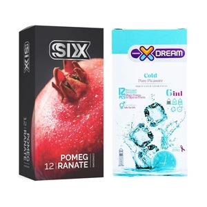 کاندوم سیکس مدل Pomegranate بسته 12 عددی به همراه کاندوم ایکس دریم مدل Cold بسته 12 عددی