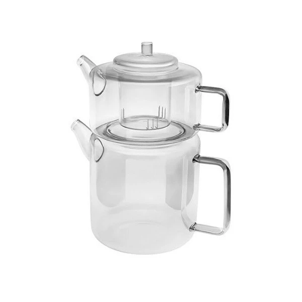 ست کتری و قوری کاراجا مدل Flat Borosilikat گنجایش کتری 2 لیتر گنجایش قوری 1.2 لیتر 