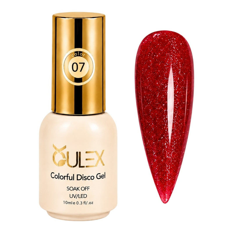 لاک ژل براق ناخن اولکس مدل دیسکو شماره 07 رنگ قرمز
