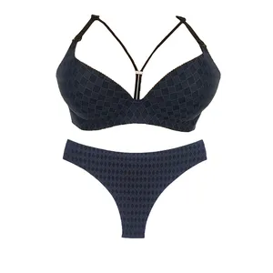 ست شورت و سوتین زنانه مدل آنا لیزری رنگ سرمه ای 