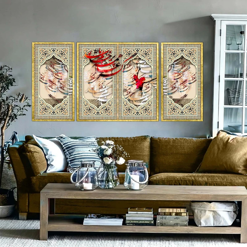 تابلو ساده بکلیت طرح مدرن دیجیتال آرت مدل شاین اکلیلی T-2889 فریم طلایی مجموعه 3 عددی