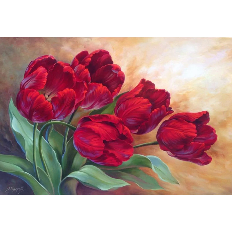تابلو شاسی طرح نقاشی گل هنوز زندگی است گل لاله مدل T1099