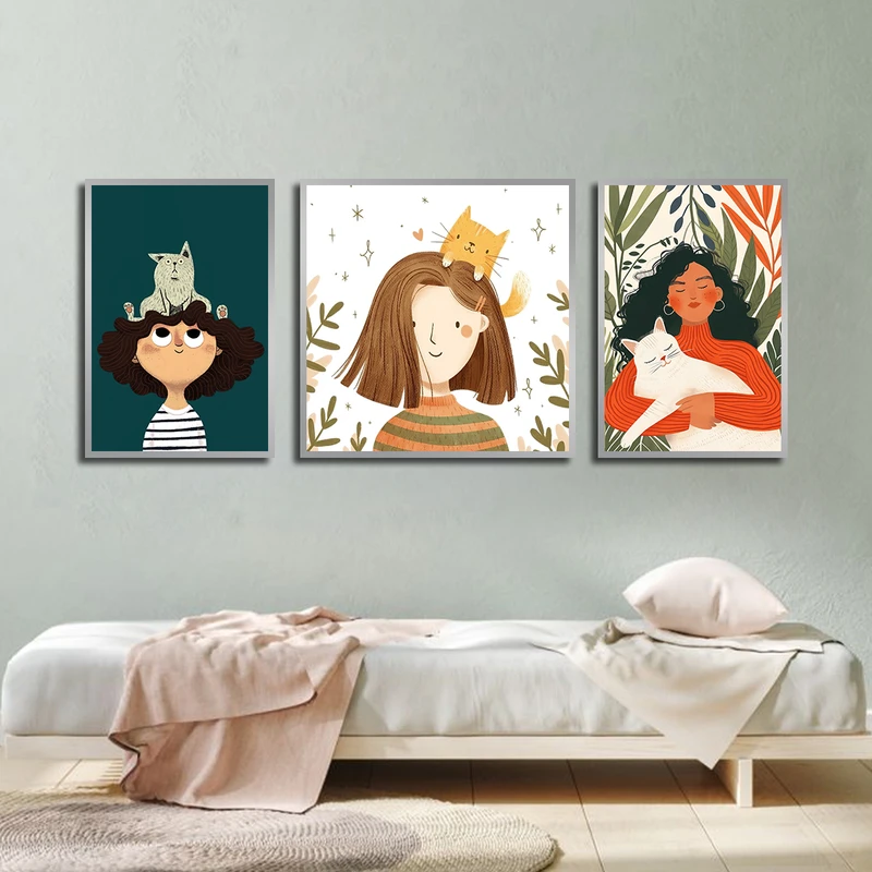 تابلو بکلیت طرح نقاشی فانتزی دخترانه مدل SI-3701 فریم نقره ای مجموعه 3 عددی